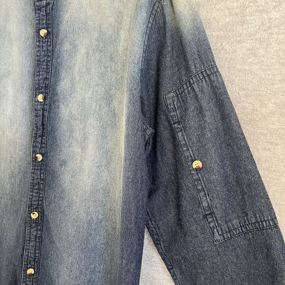 Triple Five NYC Soul Denim Shirt Mens M/L Collarless Blue Jean Button Up Vintage - Picture 5 of 16